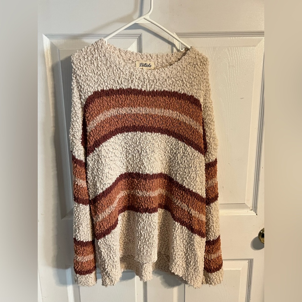Listicle Cozy Cream and Brown Striped Sweater - Picture 1 of 3